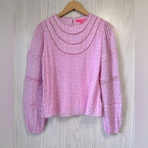 Lilly Pulitzer Briley Top Metallic Calla Lilly Pink Eyelet Peasant Size S EUC